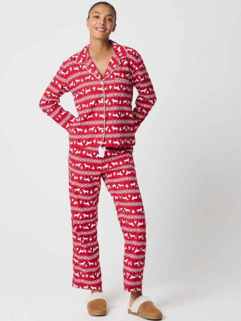 New L J.Crew Factory Christmas fair isle dogs flannel pajama set - pants & top